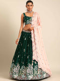 House of Panchhi Green Georgette Sequins and thread embroidery Lehenga choli & Dupatta | Grocsy