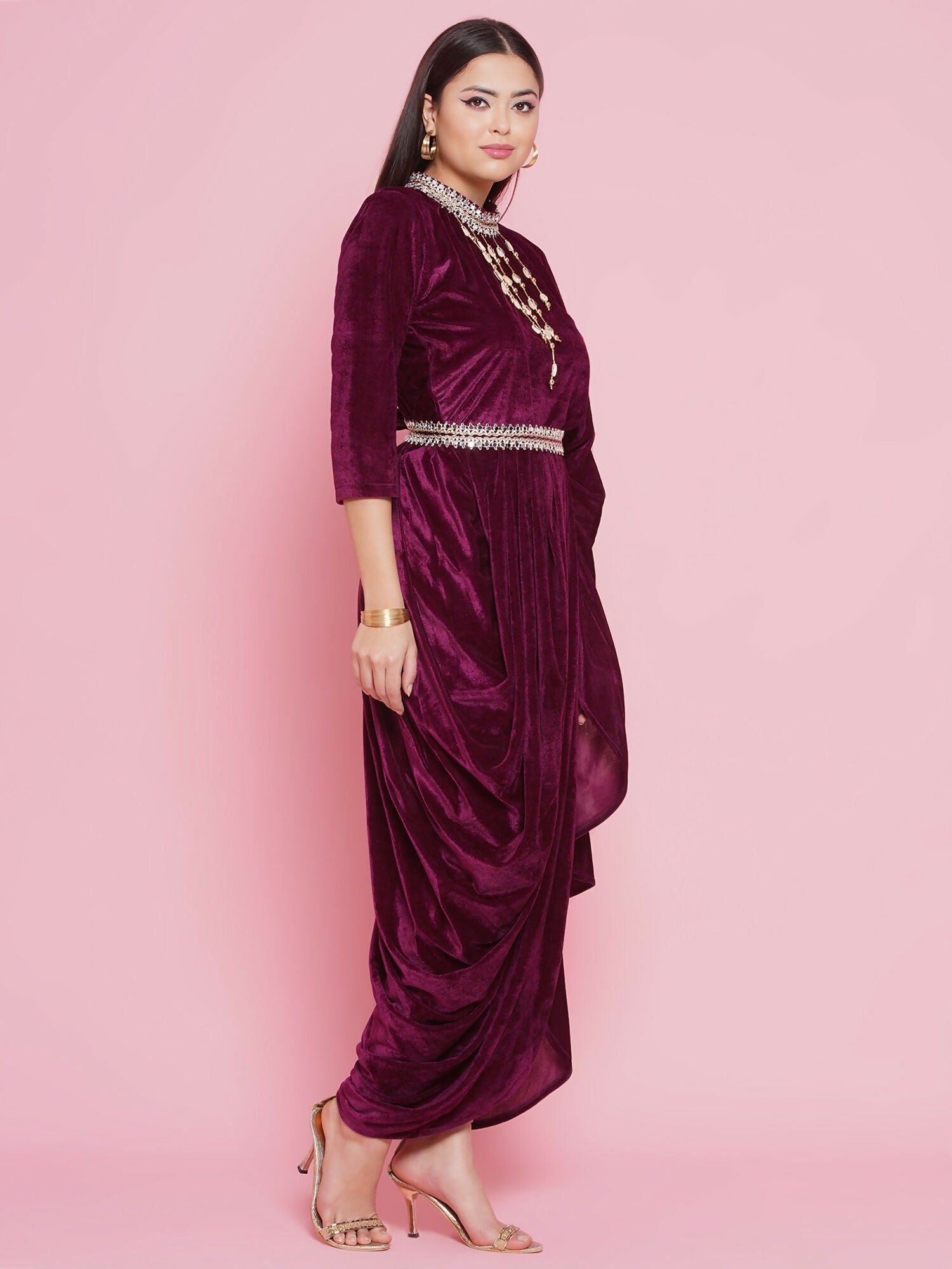 Joban Fashion Wine Drape Kurta and Pant | Grocsy
