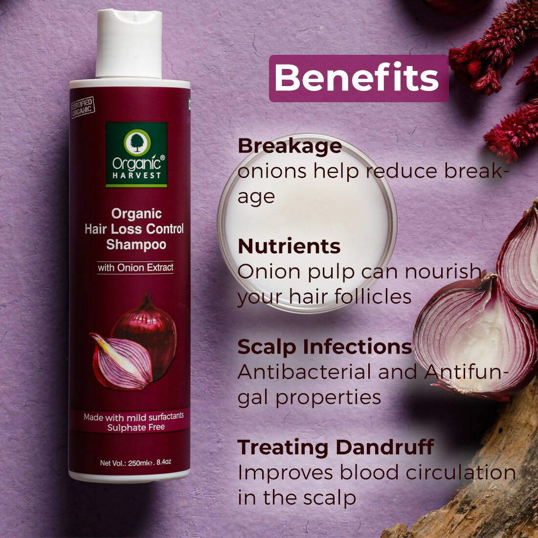 Organic Harvest Organic Hair Loss Control Shampoo With Onion Extract | Grocsy