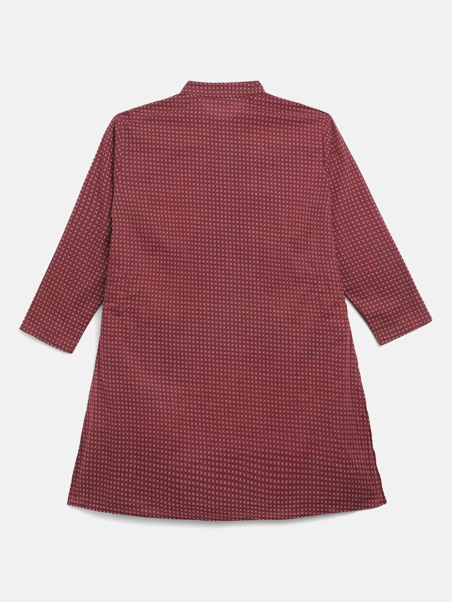 Ahalyaa Boys Maroon Pure Cotton Digital Print Kids Kurta Churidar Set | Grocsy