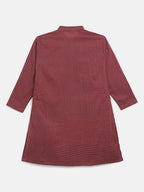 Ahalyaa Boys Maroon Pure Cotton Digital Print Kids Kurta Churidar Set | Grocsy