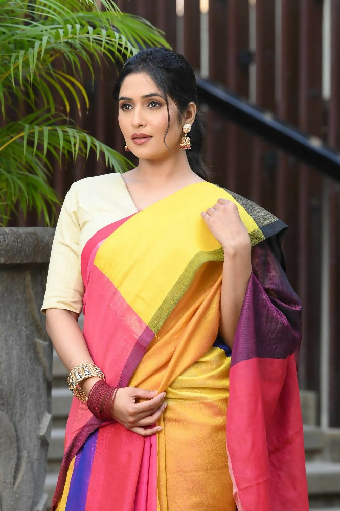 Beatitude Multicolor Tissue Silk Saree | Grocsy