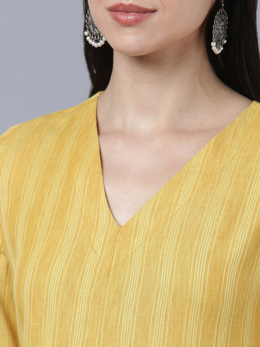 Myshka Stylish Yellow Cotton 3/4 Sleeve Women's Kurta Palazzo Set | Grocsy
