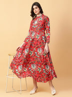 Joban Fashion Red Cotton Printed & Hand Work Dress | Grocsy