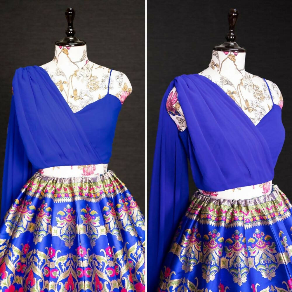 Royal Blue Banarasi Silk Lehenga Choli for Women, Ready to Wear Stitched Lengha Choli for Party, Stylish Lehenga Choli by Infinity Export | Grocsy