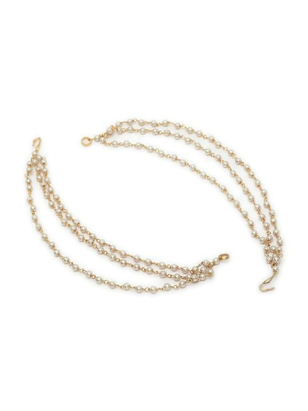 NVR Pearl Studded Classic Gold-Polished 3 Line Ear Chain Ear Cuff | Grocsy