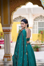 Lorenvalley Fashion Teal NC Silk Plain Lehenga Embroidery Work Choli with Dupatta | Grocsy