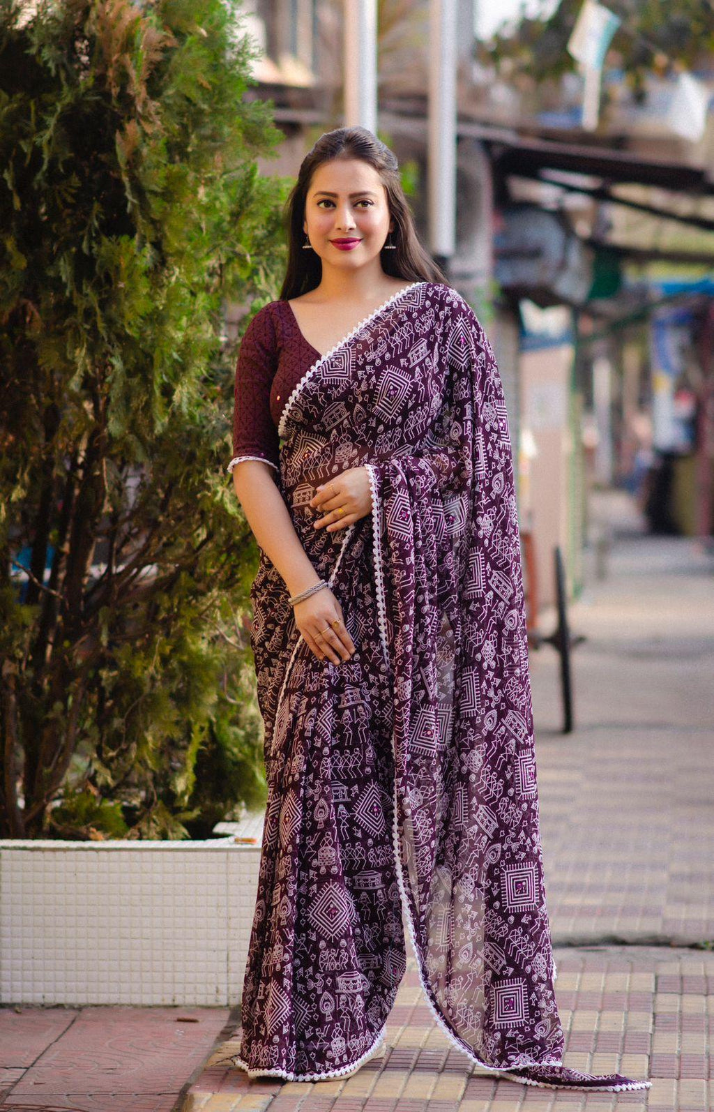 Jambali Poly Georgette Ethnic Motifs Saree with Unstitched Blouse - A2M | Grocsy