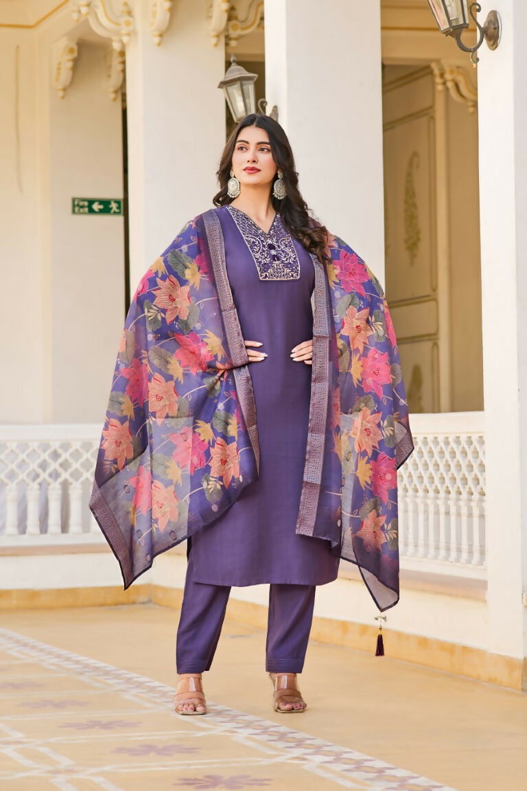 Festive Wear Ethnic Purple vetigun Stitched Suit With Dupatta - Nisha | Grocsy