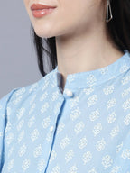 Myshka Stylish Blue Cotton Half Sleeve Women's Top | Grocsy
