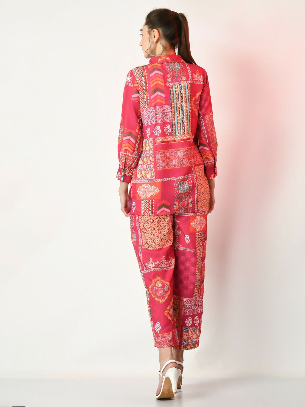 Myshka Women's Pink Printed Shirt With Trousers | Grocsy
