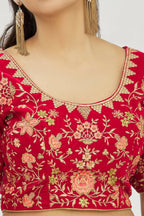 Red Velvet Semi-Stitched Wedding Bridal Lehenga - Nimaya | Grocsy