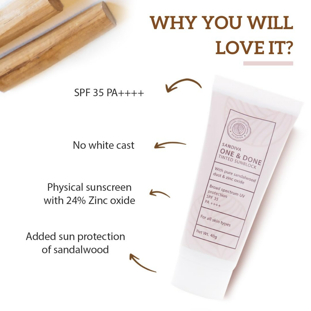 Sandiva One & Done Tinted Sunscreen With Zinc Oxide, SPF 35 PA++++, No White Cast - Tint 11 | Grocsy