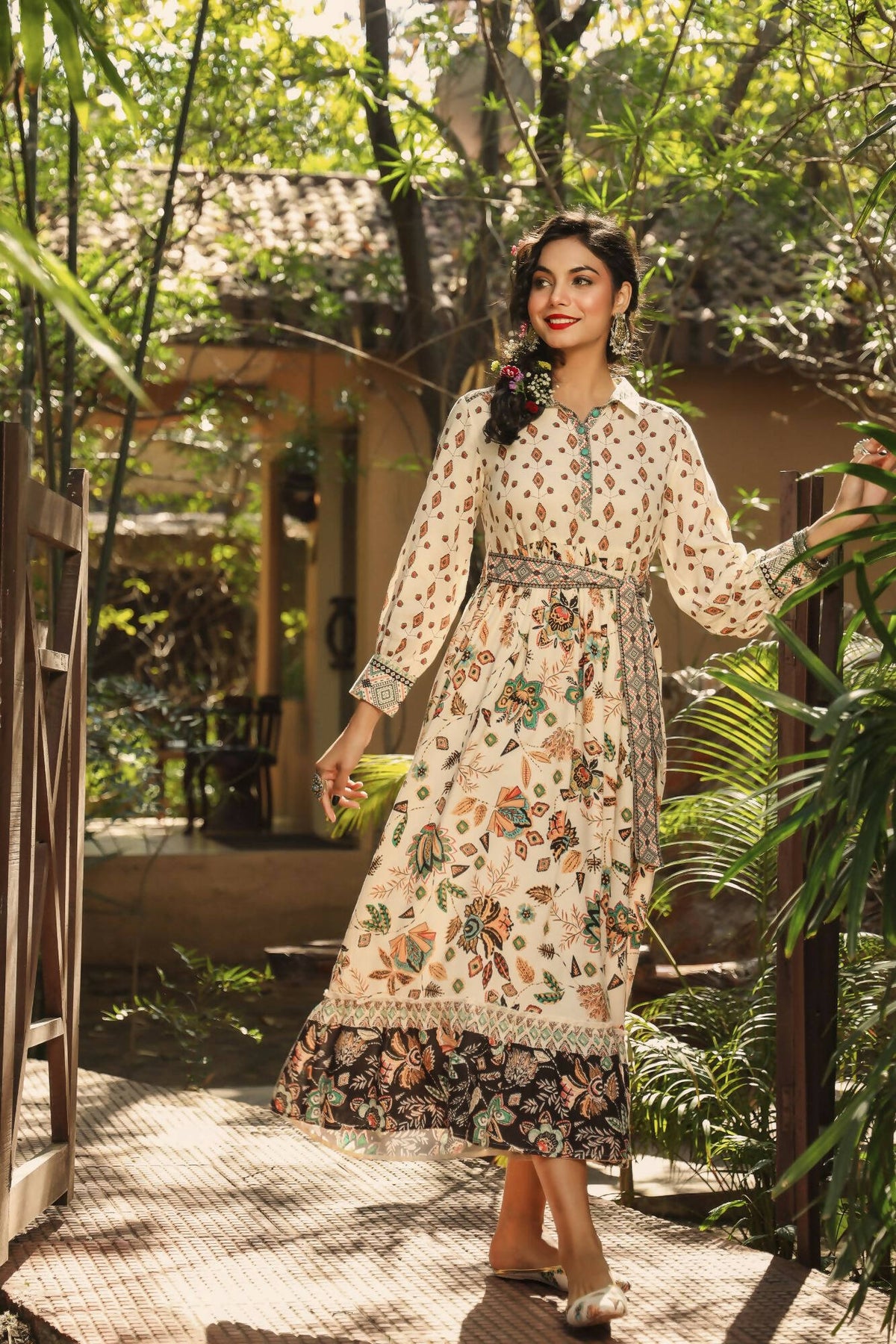 Juniper Women Ivory Rayon Printed Tiered Dress | Grocsy