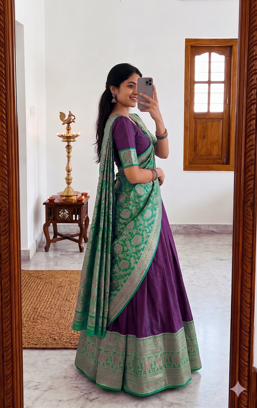 Teeya Creation Wine Traditional Lehenga Choli Set Featuring Intricate Purple and Gold Zari Detailing | Grocsy