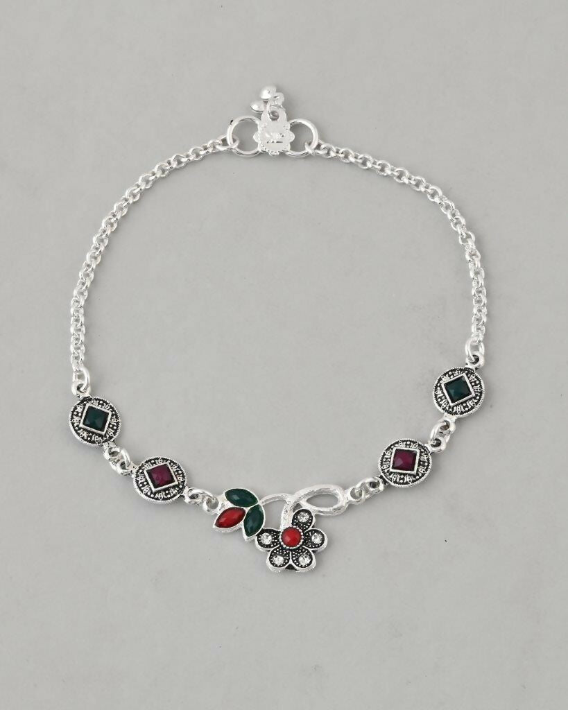 VOJ Set of 2 Traditional Multi Color Stone Studded Designer Anklet | Grocsy
