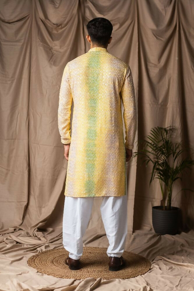 Yellow Rayon Thread Embroidery Work Kurta Set - Mahotsav | Grocsy