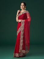 kasee Women's Aari Work Embroidered Net Sarees | Grocsy