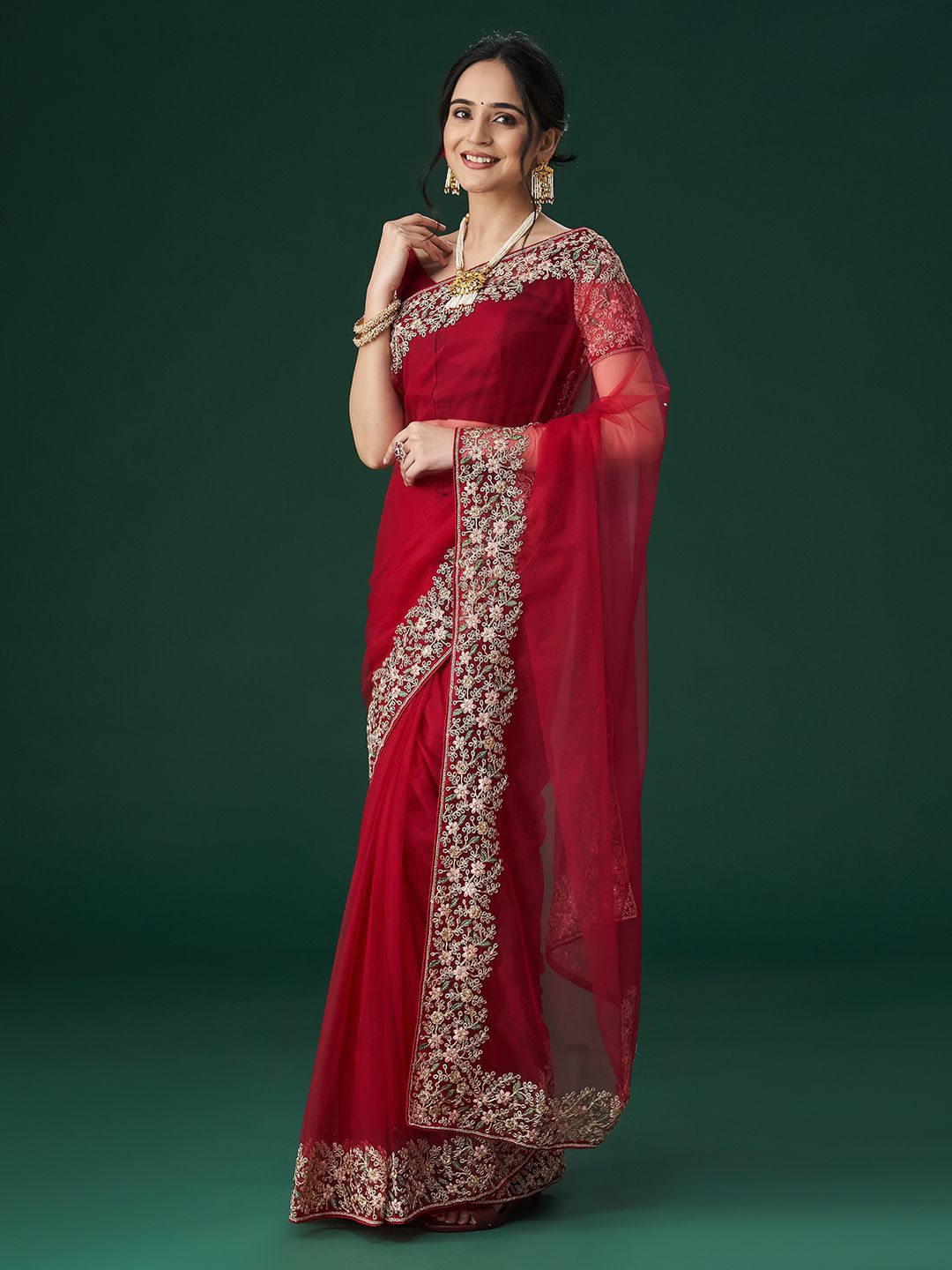 kasee Women's Aari Work Embroidered Net Sarees | Grocsy