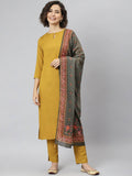 Janasya Women Mustard Yellow Regular Gotta Patti Kurta with Trousers & With Dupatta | Grocsy
