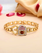 VOJ Gold-Polished Rudraksh Om Bracelet