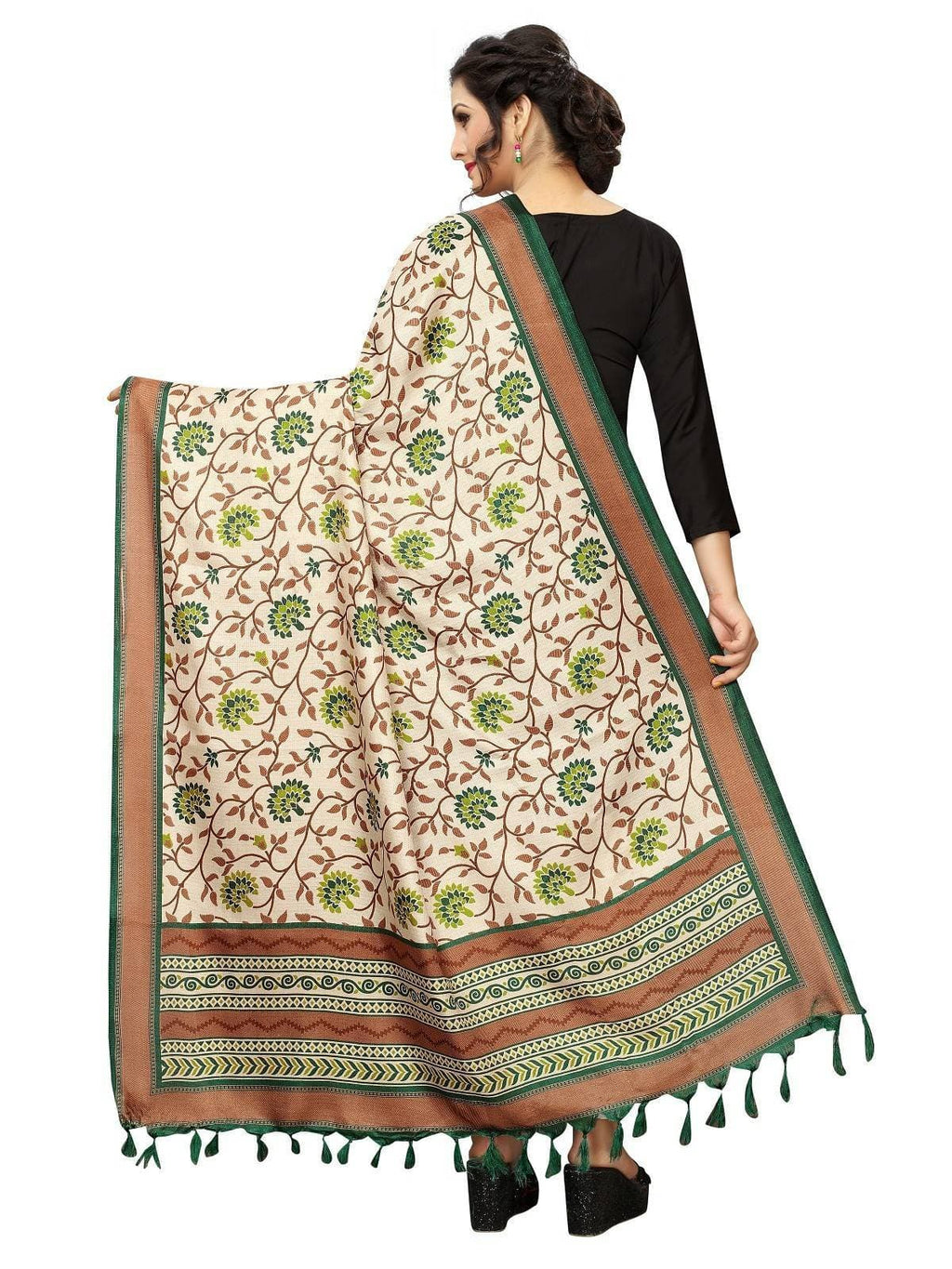 Vamika Green Printed Khadi Bhagalpuri Dupatta | Grocsy