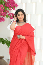 Beatitude Red Cotton Ghicha Pallu Saree | Grocsy