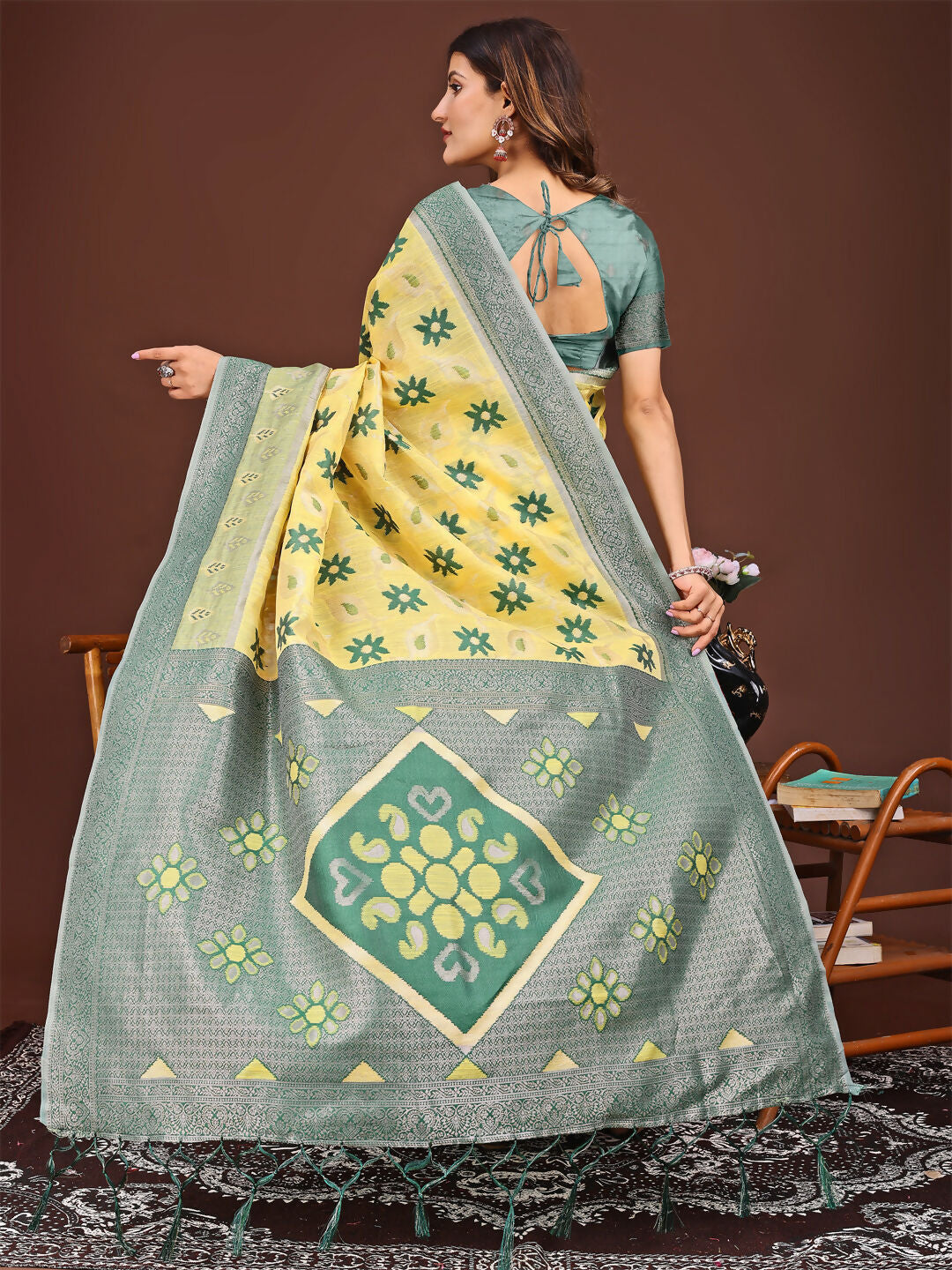 Shree Shyam Fashion Sajni Yellow Linen Cotton Saree | Grocsy
