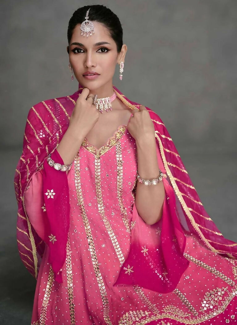 Vastranavya Pink Embroidered Sequins Work Pakistani Palazzo Suit | Grocsy