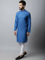 Even Apparels Blue Color Pure Cotton Men's Kurta With Band Collar (CHK1198) | Grocsy
