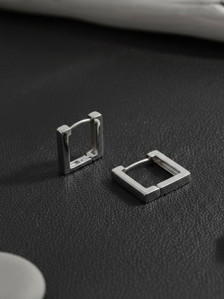 NVR Men's Silver Plated Geomatric Shaped Hoop Earrings | Grocsy