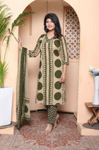 Miravan Womens Polka Dot Printed V-Neck Kurta With Palazzo And Dupatta Set | Grocsy