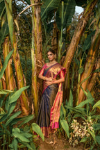 Jyoti Fashion Women's Navy Blue Kanjivaram Silk Zari Woven Saree with Blouse | Grocsy