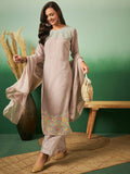 Light Brown Georgette Handwork Unstitched Dress Material - Hanika | Grocsy
