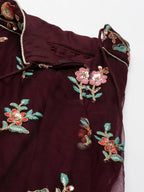 House of Panchhi Burgundy Net Sequinse Work Lehenga & Blouse, Dupatta | Grocsy