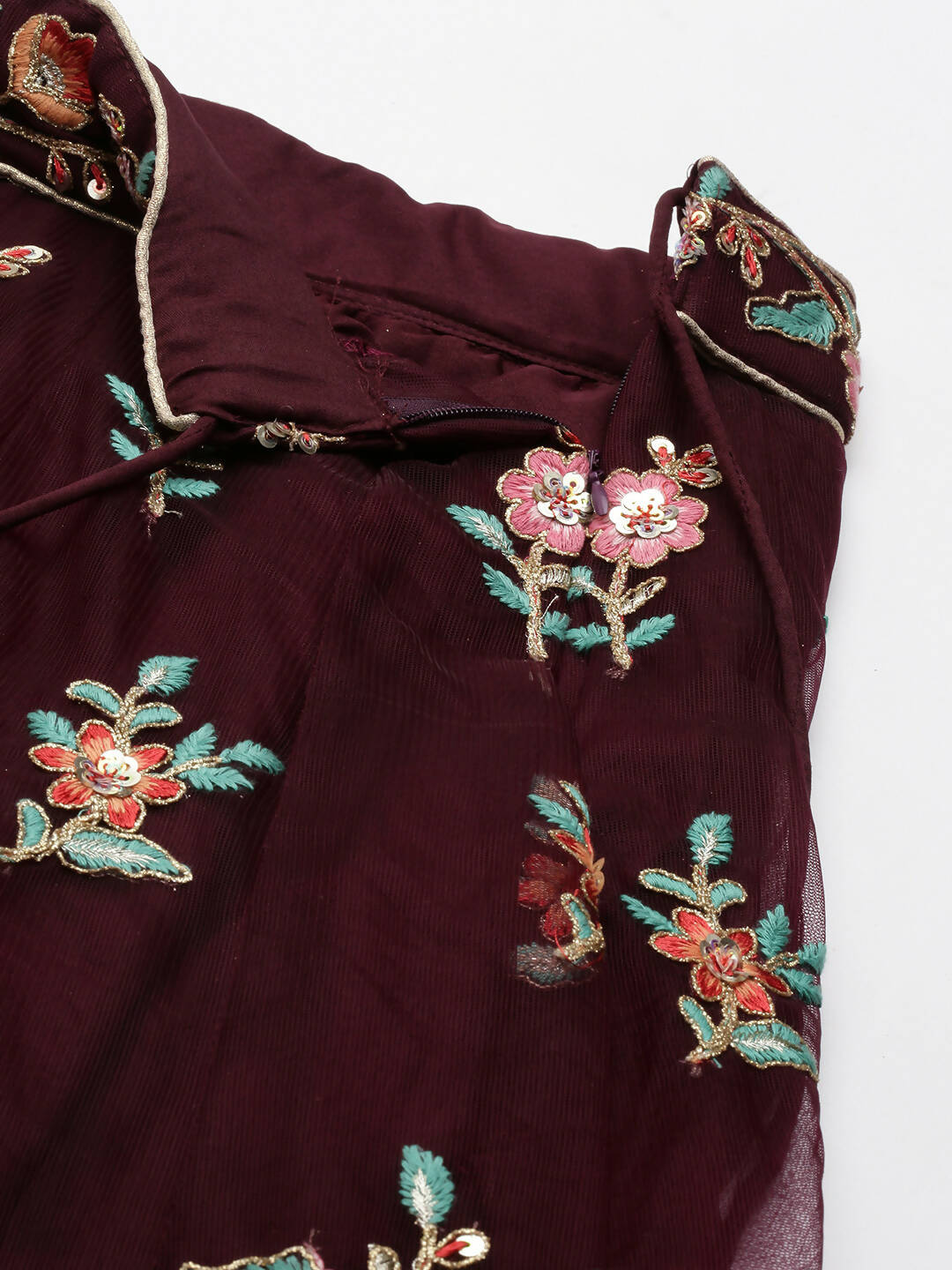 House of Panchhi Burgundy Net Sequinse Work Lehenga & Blouse, Dupatta | Grocsy