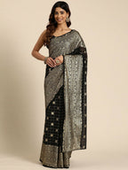 Ahalyaa Women's Traditional Semi Stitch Saree - Black | Grocsy