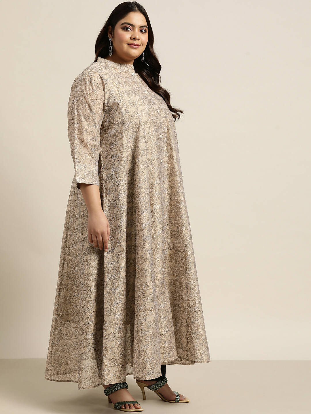 Juniper Women`S Beige Rayon Festive Wear Printed Anarkali Kurta | Grocsy