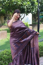 DEIANA'S Beautiful Designer Golden zari Soft Lichi Silk Saree - Purple | Grocsy