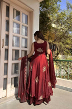 Teeya Creation Womens Best Heavy Quality Fabric With Met Sequence Embroidery Zari Work Maroon Gown Set | Grocsy