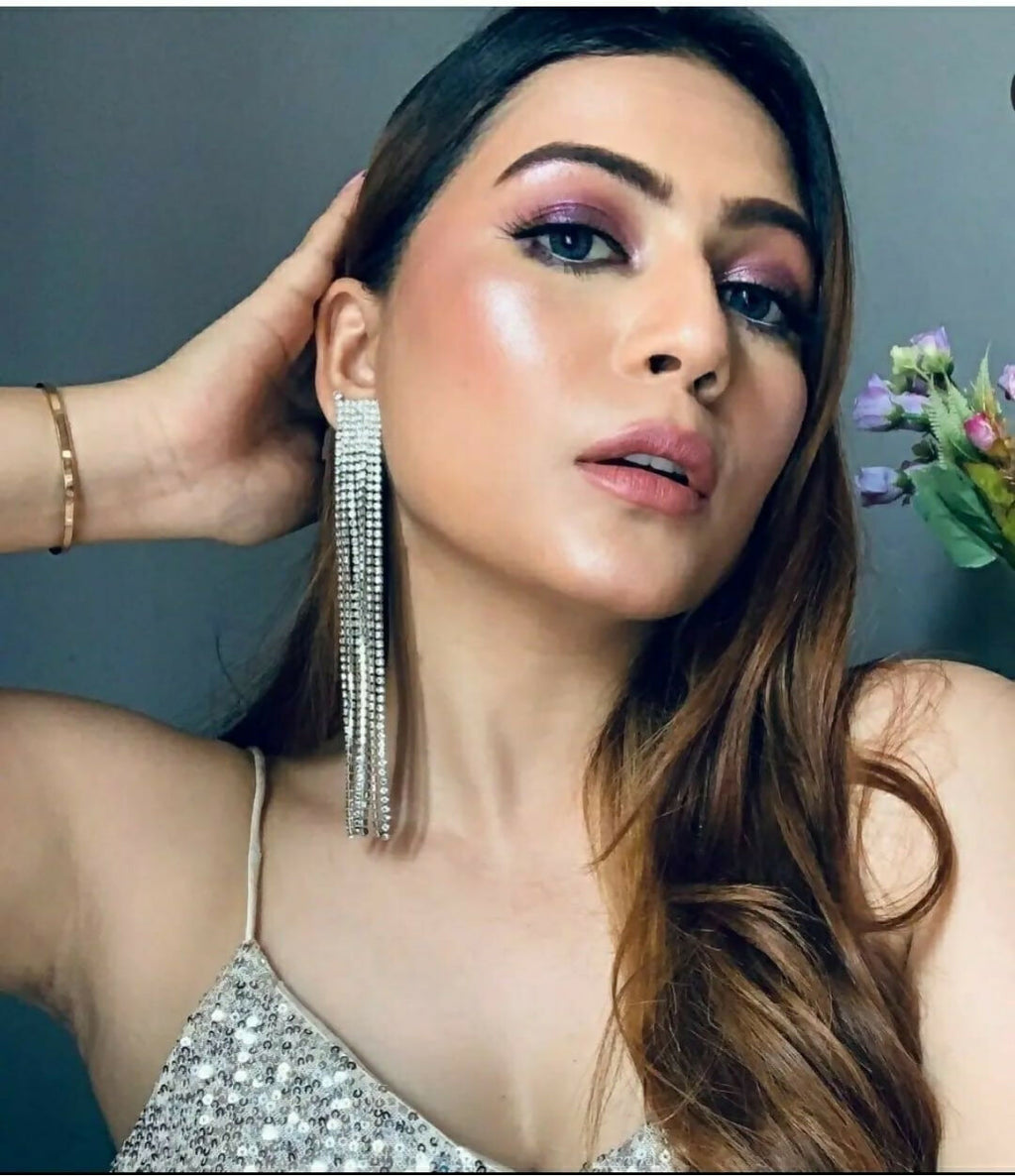 Silver Zircoin Long Danglers In Sparkling White Earrings. By House of Ree - Swadesiicart