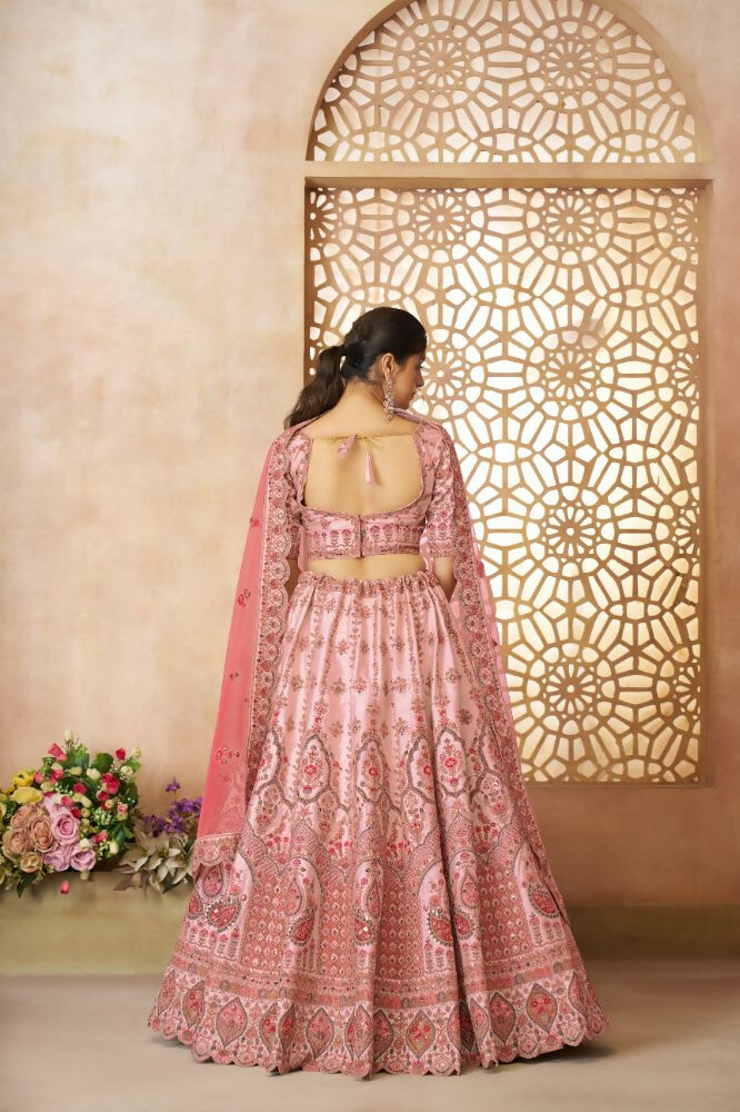Kesar Fab Pink Silk Embroidered Lehenga | Grocsy