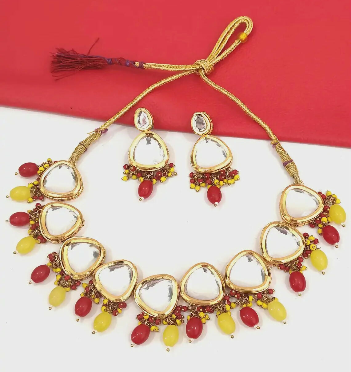 Joban Fashion Hand Made High Quality Gold Plated Base Metal Alloy Kundan Stone Studded Kundan Jewellery Set | Grocsy