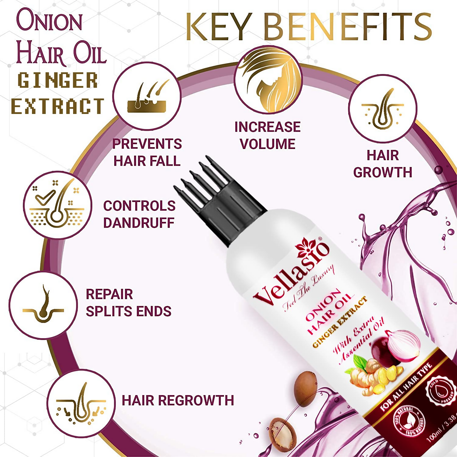 Vellasio Essence Onion Ginger Hair Oil For Hair | Grocsy