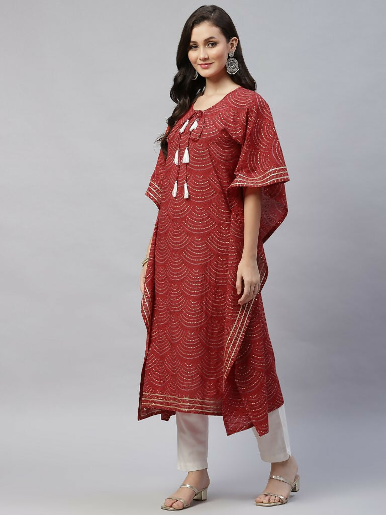 Miravan Women's Cotton Festive Wear Kaftan Style Kurta | Grocsy