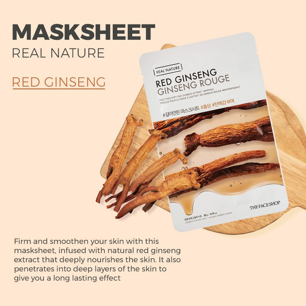 The Face Shop Real Nature Red Ginseng Face Mask - Korean Skincare | Grocsy