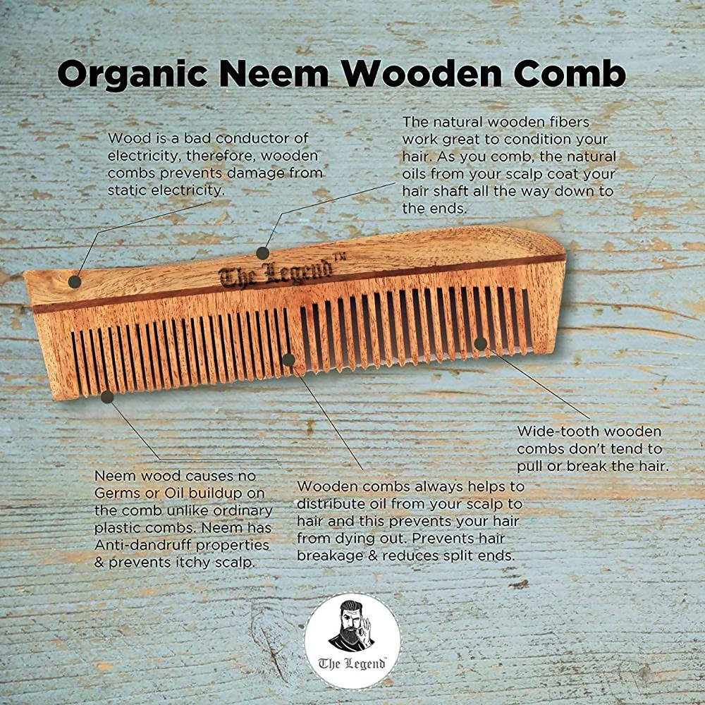 The Legend Organic Pure Neem Wood Comb Designer | Grocsy