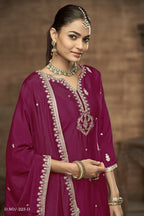 Anaita Wine Chinon Silk Embroidered Stitched Sharara Suit | Grocsy