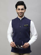 Even Apparels Pure Wool Nehru Jacket - Navy | Grocsy