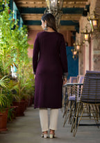 Juniper Women's Mauve Ethnic Motif Printed Polycotton Straight Round Neck Women Kurta | Grocsy